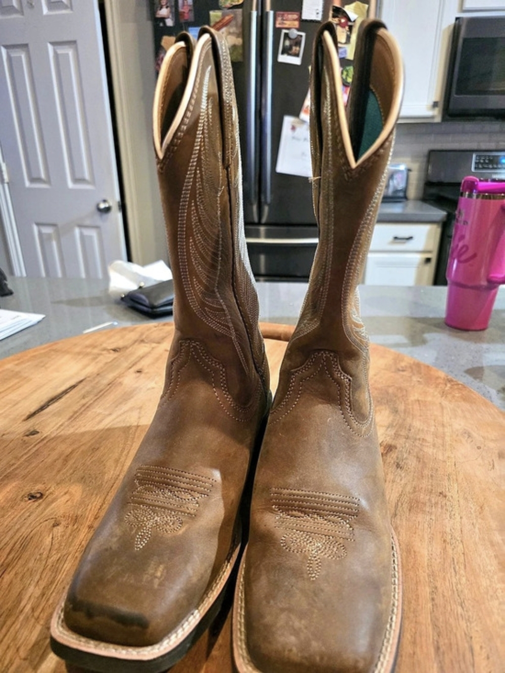Ariat Round Up Wide Square Toe Western Boot Brown US 8.5